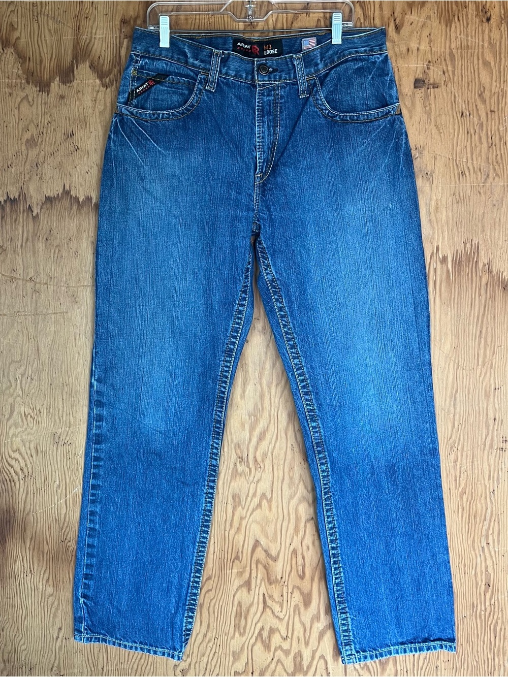 Ariat FR M3 Loose Fit Straight Leg Jeans Men 35x34.5 Medium Wash Flame Resistant